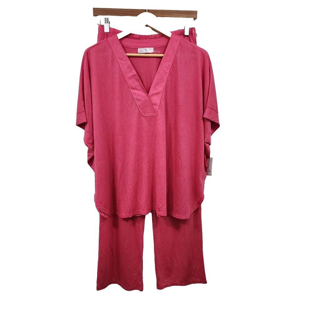 NWT N by Natori Congo Pajama Set Dark Pink Wildberry Dolman Sleeve Wide Leg S